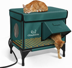 Rolimate indestructible heated cat house exterior in forest green, built for rugged outdoor use and year-round protection.