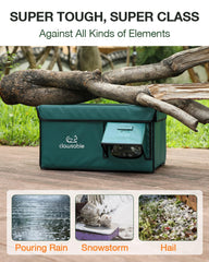Rolimate indestructible heated cat house forest-green waterproof awning protects interior from rain and wind