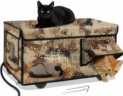 Rolimate heated cat house front view offers outdoor warmth and durable weatherproof shelter.