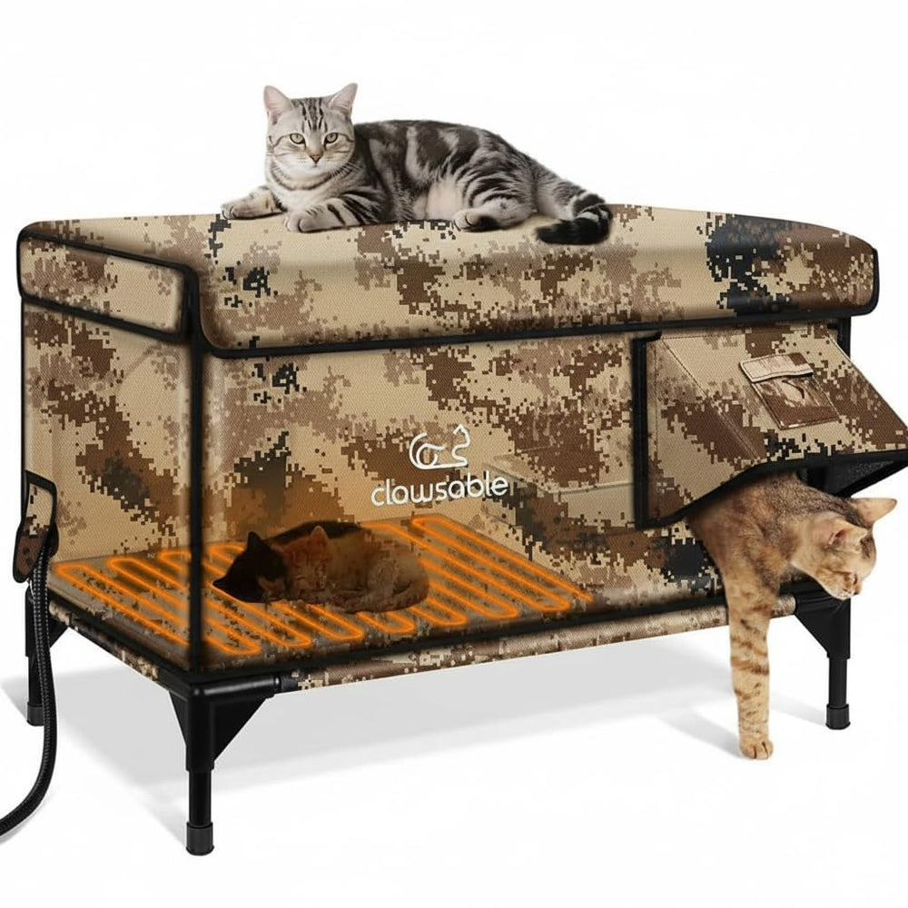 Rolimate Indestructible XL Heated Cat House front view shows rugged outdoor shelter with warmth and safety.