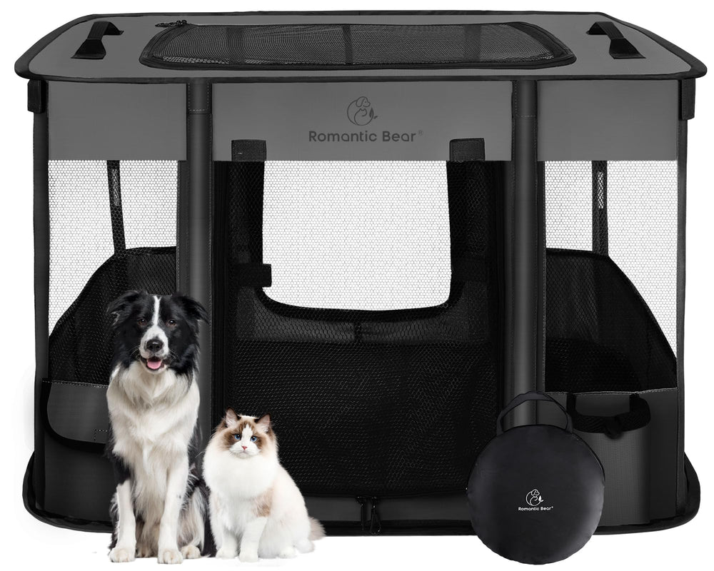 ROMANTIC BEAR dog playpen assembled provides secure indoor-outdoor space for pets