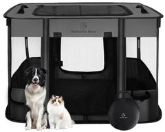 ROMANTIC BEAR dog playpen assembled provides secure indoor-outdoor space for pets
