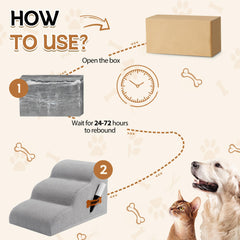 ROMROL dog stairs expansion shows foam expanding after unboxing