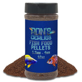 RON'S CICHLIDS food pellets bottle with slow-sinking formula supporting active feeding