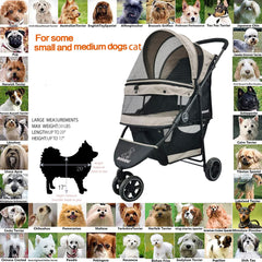 ROODO 3-wheel pet stroller folded compact for storage and travel.