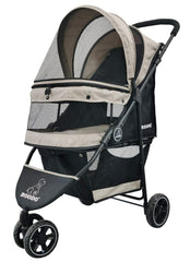 ROODO 3-wheel pet stroller front view with quick-assembly design and stable ride.