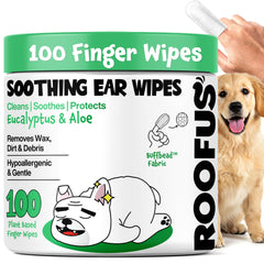 ROOFUS THE DOG ear wipes 100-count packaging for convenient daily ear care