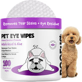 ROOFUS THE DOG Eye Wipes packaging showcases a 100-count canister for easy daily eye care.