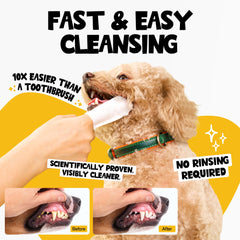 ROOFUS THE DOG finger-fit dental wipes for easy application on pets.
