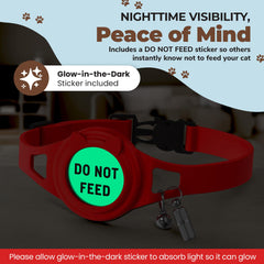 ROOMI glow-in-the-dark sticker on collar boosts nighttime visibility.