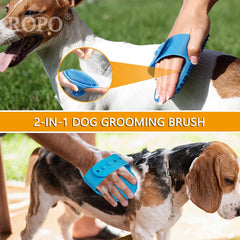 ROPO dog bath brush adjustable handle offers secure grip during grooming sessions.