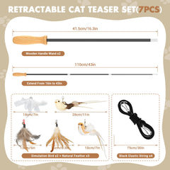 ROSAUI Cat Teaser Wand extended to 43in supports dynamic running and jumping play.