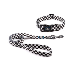 Roses&Poetry dog collar small adjustable black-white side view for comfortable daily wear.