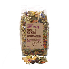 Rosewood Naturals Chinchilla & Degu Delight 150g pack with fibre-rich snack.