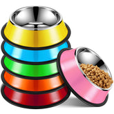 Roshtia six-piece 7 oz colorful stainless steel bowls for pets, stackable.