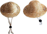 Rosojodg summer outdoor straw hat on a small dog, adjustable for sun protection.