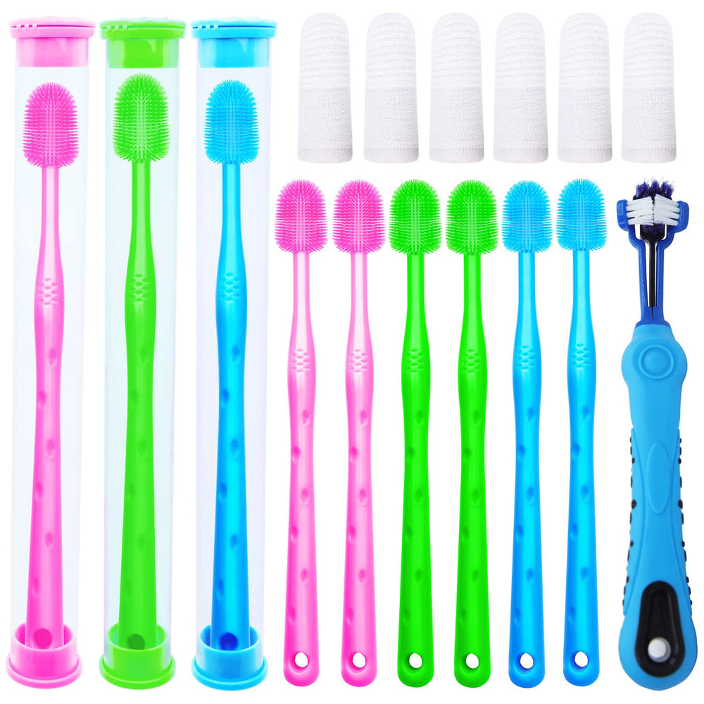 RosyLife 360° dog toothbrush handle reaches deep teeth for thorough cleaning.