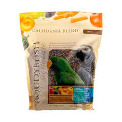 RoudyBush California Blend Pellets packaging highlights nutrition and serving ease.