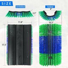 Rouisxue livestock scratcher green brush close-up showing durable nylon bristles