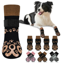 ROUWINNE anti-slip dog socks front view with snug fit and grip for confident indoor steps