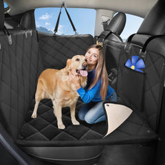 ROUWINNE back seat extender with removable blankets provides a soft extended space for dogs.