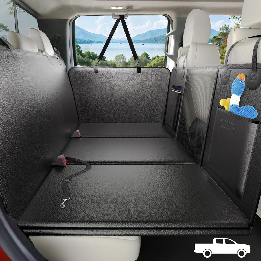 ROUWINNE back-seat extender wide coverage supports dogs during car rides and keeps the area clean