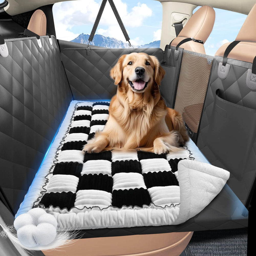 ROUWINNE backseat dog bed with non-slip bottom keeps the seat steady during travel.