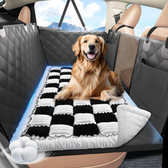 ROUWINNE backseat dog bed with non-slip bottom keeps the seat steady during travel.
