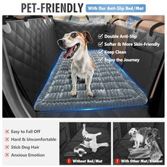 ROUWINNE backseat dog bed soft flannel surface adds cozy comfort on trips.