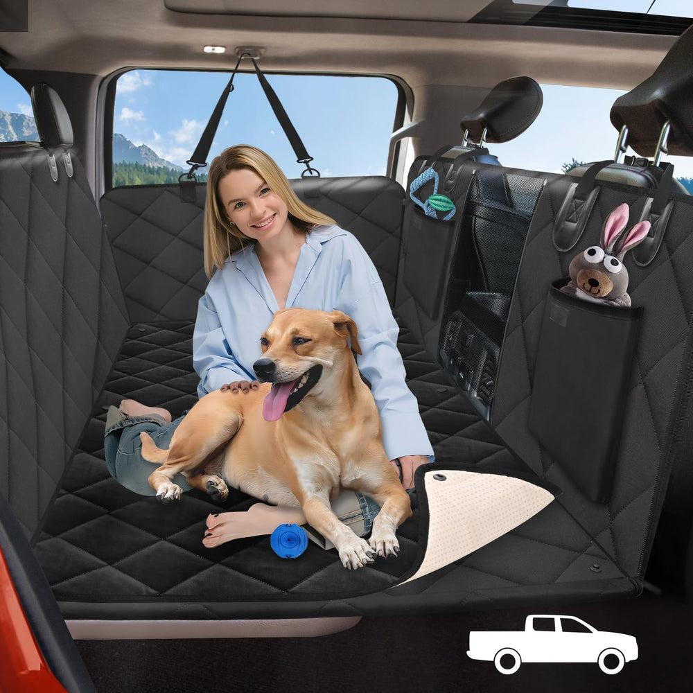 ROUWINNE back seat extender with soft blanket offers cozy space for dogs during rides.