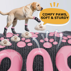 ROUWINNE dog socks feature adjustable straps for snug, secure binding.