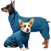 ROZKITCH dog pjs back view shows warm polar fleece for winter walks