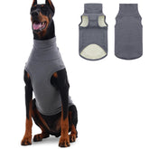ROZKITCH dog sweater front view in grey fleece for chilly days