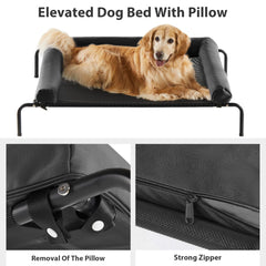 RRPETHOME large elevated cooling dog bed U-shaped pillow close-up shows removable washable cushion.