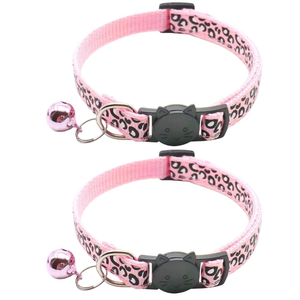 RSACCSKY leopard-pattern breakaway cat collar pink for outdoor safety.