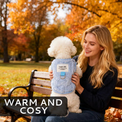 Rthjsfj fleece vest dog sweater blue on a walking small dog ready for outdoor activities