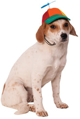 Rubies propeller hat pet hat side view on a cat, playful photo op accessory