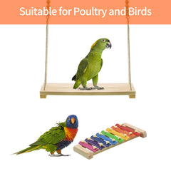 Ruby.Q chicken swing toy adjustable length demonstrates versatile setup for different cage heights.