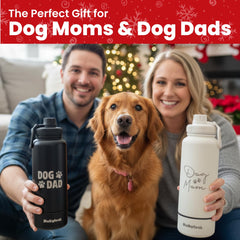 Rubyloo dog mom water bottle cream lid close-up highlighting leak-proof chug lid