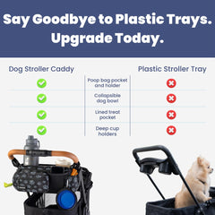 Rubyloo poop bag dispenser on caddy helps quick waste management during strolls.