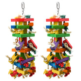 Ruby.Q large parrot toy 20in colorful wooden design attracts birds for chewing and climbing.
