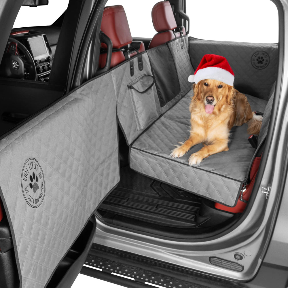 Ruff Liners medium back seat extender gray front view highlights expanded space and stability.