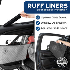 Ruff Liners gray side view shows easy installation and secure fit in mid-size vehicles.