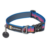 Ruffwear Crag Dog Collar Alpine Dusk shows durable webbing for rugged trail wear.