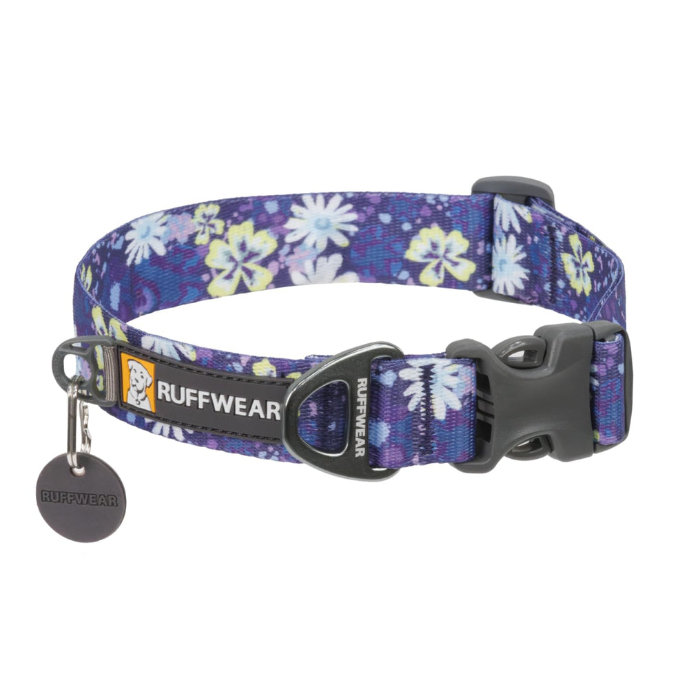 Ruffwear Front Range collar strap closeup shows Tubelok webbing and colorfast finish for daily use.