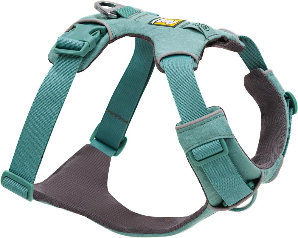 Ruffwear Front Range harness back V-ring shown for secure daily walks.