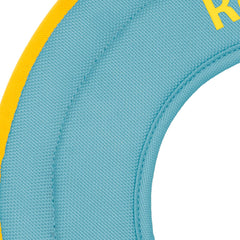 Ruffwear Hydro Plane Frisbee soft foam closeup shows gentle bite for training