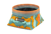 Ruffwear Quencher folded bowl demonstrates portable, travel-ready design for pockets and packs.