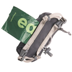 Ruffwear Stash Bag Mini two-strap attachment provides stable, bounce-free carry.