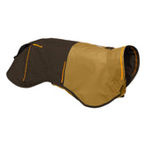 Ruffwear Sun Shower jacket front view demonstrates waterproof protection for rainy walks.
